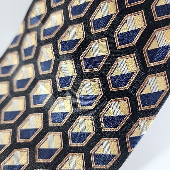Ferrell Reed Silk Jacquard Necktie - Black-Gold Geometric - Like New - Picture 4 of 4